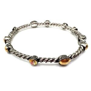 Brighton Monte Carlo Amber Gold Crystals Stones Silver Hinged Bangle Bracelet